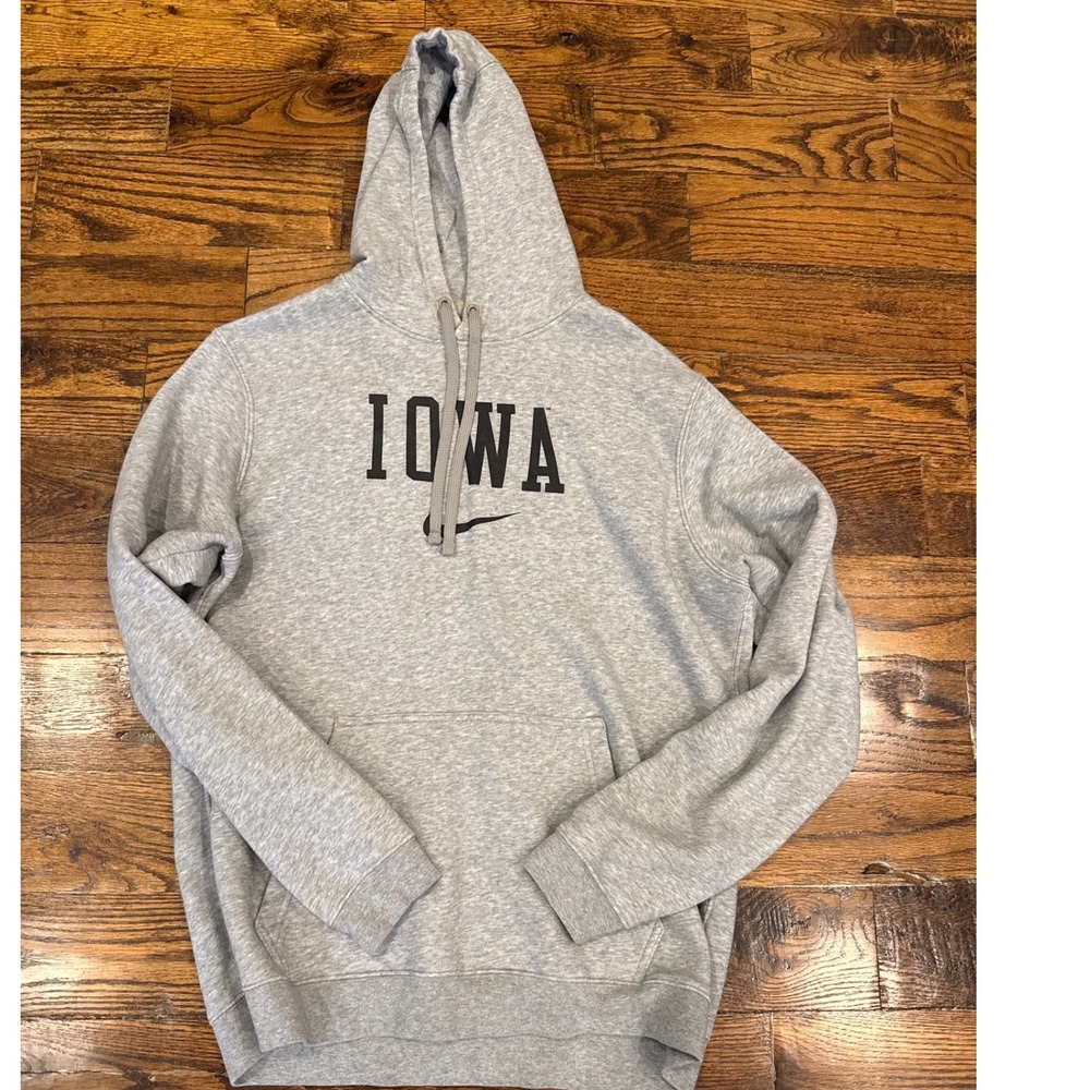 Nike Iowa Hawkeyes Hoodie Mens Large Gray Pullover Sweatshirt NCAA College Logo